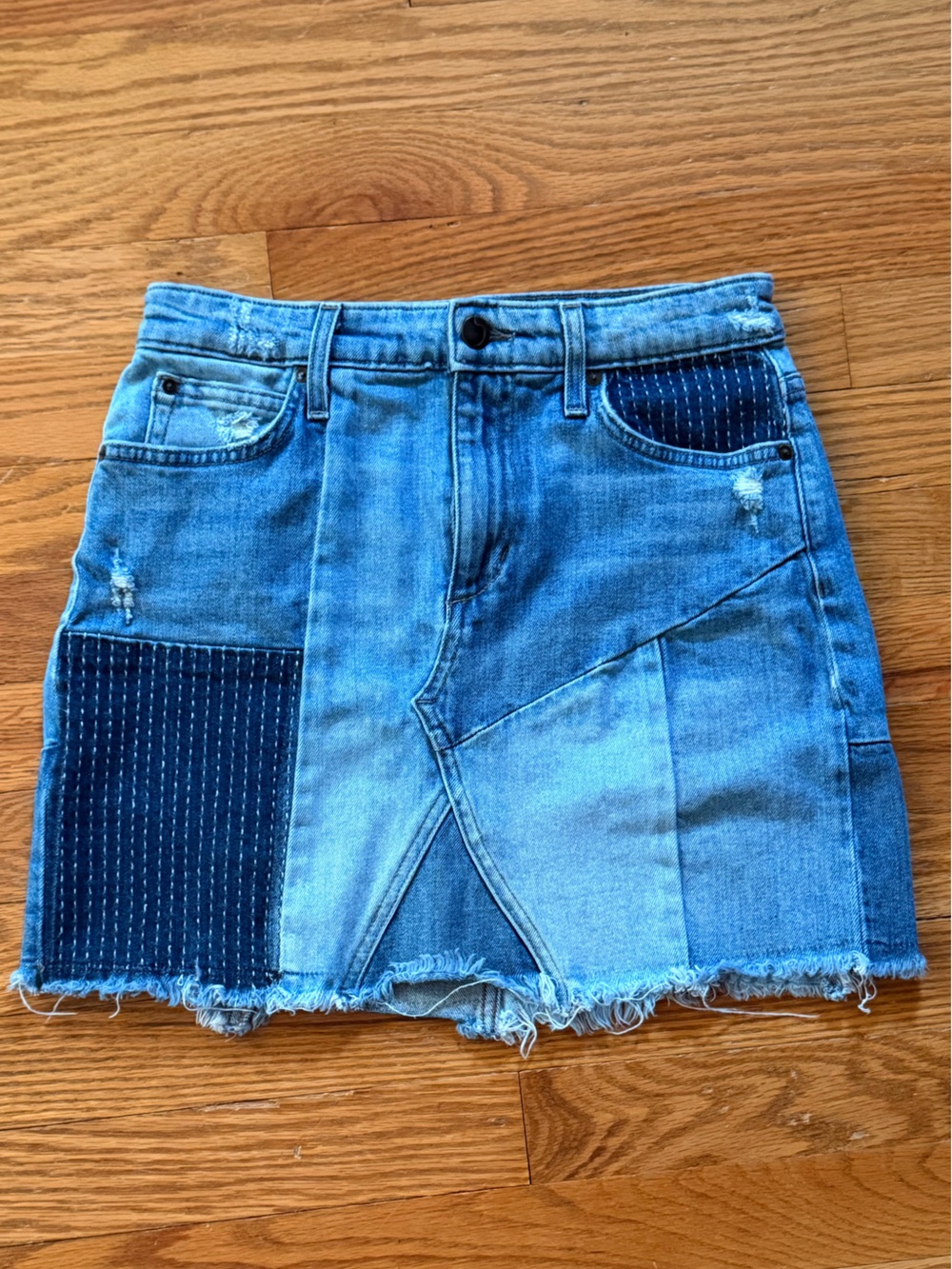 Joe's Jeans Distressed Patchwork Blue Denim  Mini Skirt